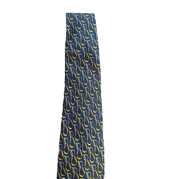 Gucci Designer Neck Tie Adult Mens Blue Gold 100% Silk Necktie Made Italy 3.5" - Picture 3 of 6
